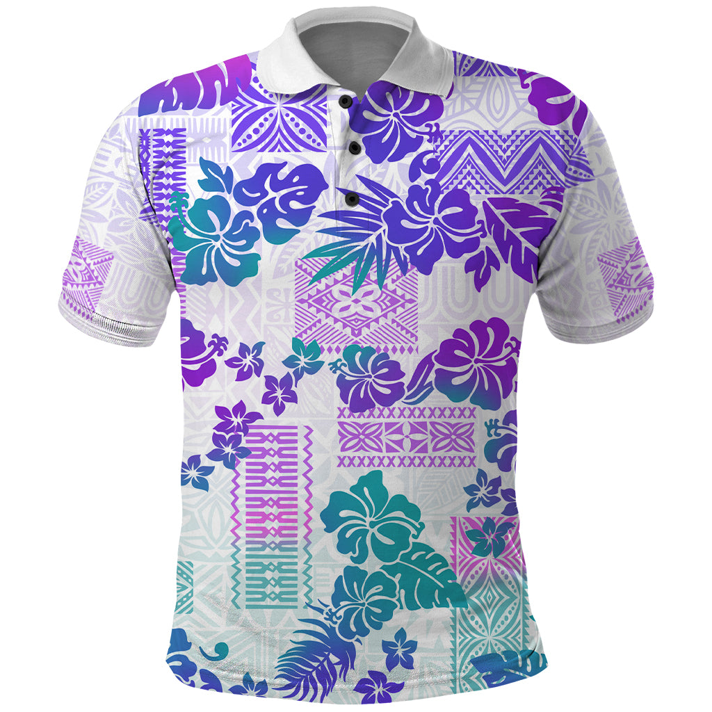 Vintage Hawaii Polo Shirt Hibiscus Tapa Tribal With Hawaiian Quilt Pattern Purple - Wonder Print Shop