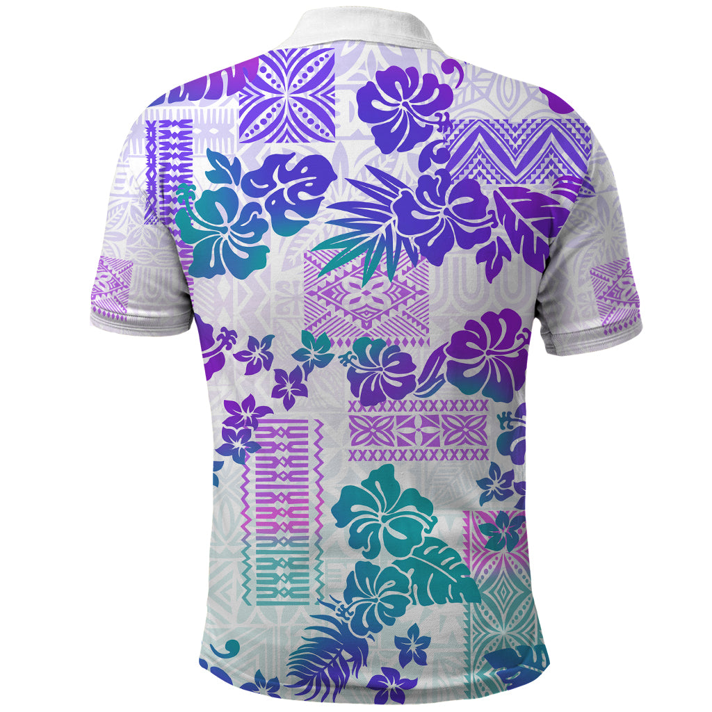 Vintage Hawaii Polo Shirt Hibiscus Tapa Tribal With Hawaiian Quilt Pattern Purple - Wonder Print Shop
