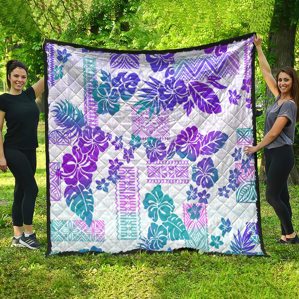 Vintage Hawaii Quilt Hibiscus Tapa Tribal With Hawaiian Quilt Pattern Purple - Wonder Print Shop