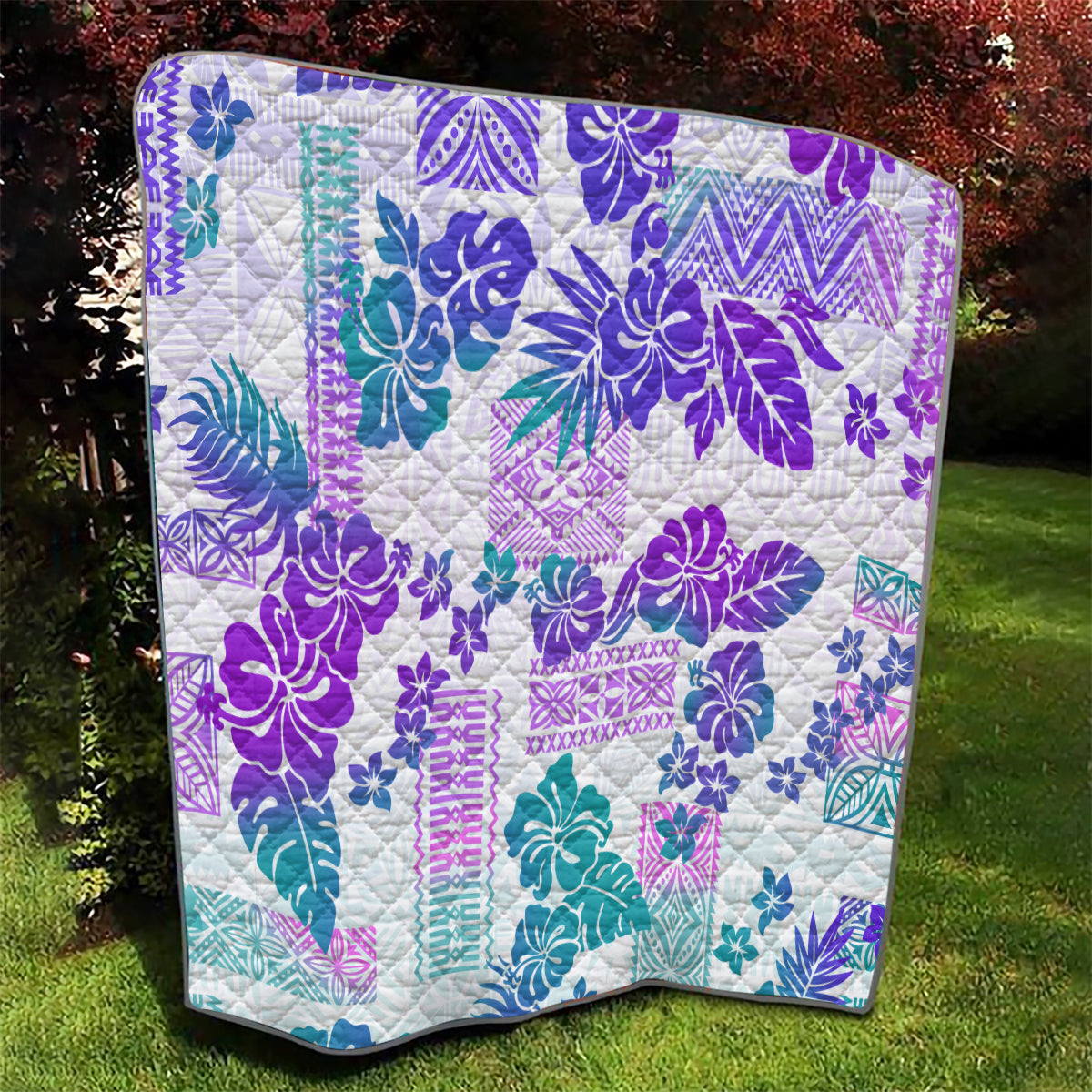 Vintage Hawaii Quilt Hibiscus Tapa Tribal With Hawaiian Quilt Pattern Purple - Wonder Print Shop