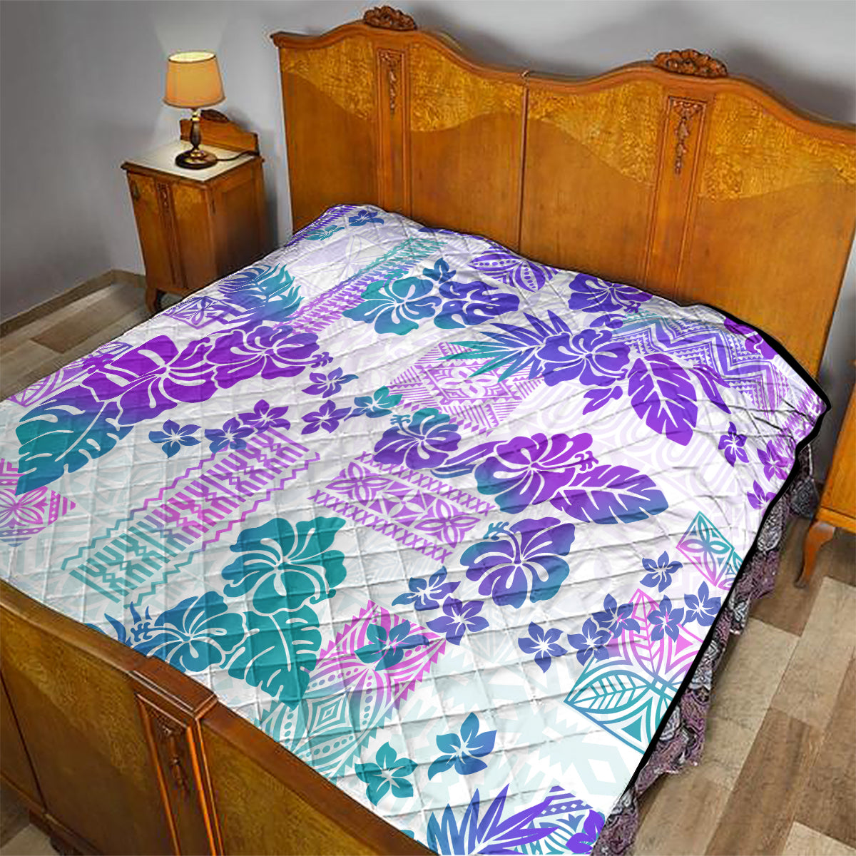 Vintage Hawaii Quilt Hibiscus Tapa Tribal With Hawaiian Quilt Pattern Purple - Wonder Print Shop