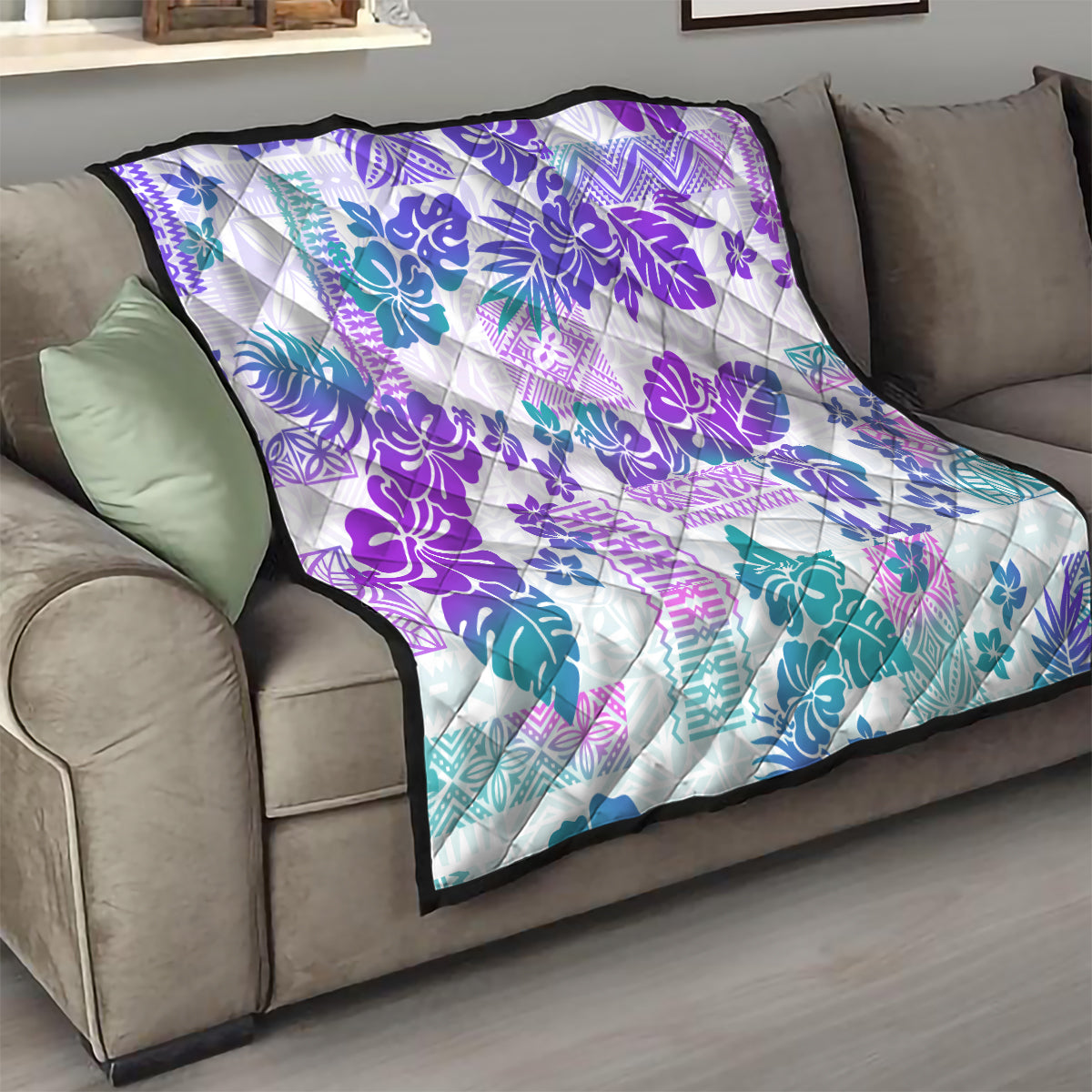 Vintage Hawaii Quilt Hibiscus Tapa Tribal With Hawaiian Quilt Pattern Purple - Wonder Print Shop