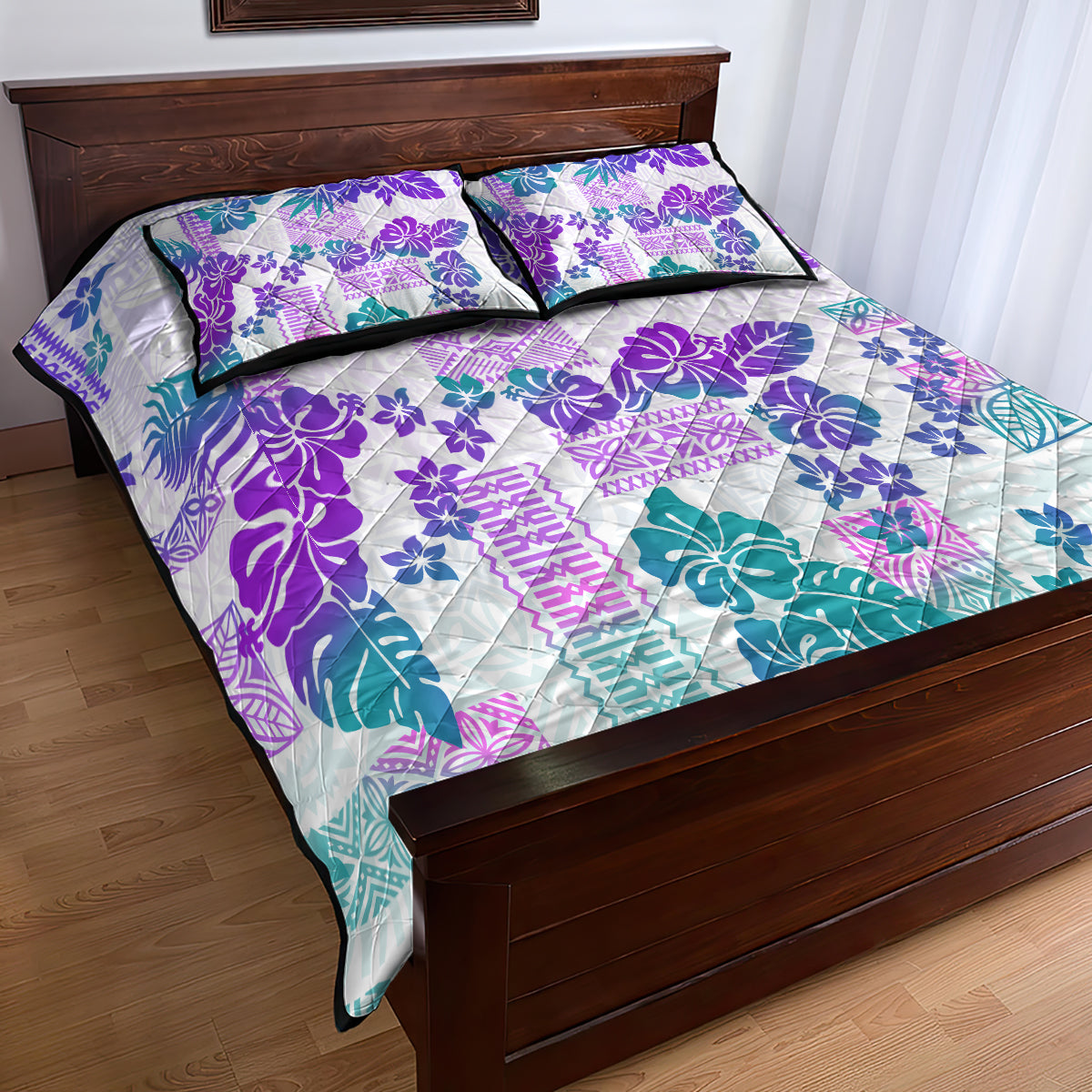 Vintage Hawaii Quilt Bed Set Hibiscus Tapa Tribal With Hawaiian Quilt Pattern Purple - Wonder Print Shop
