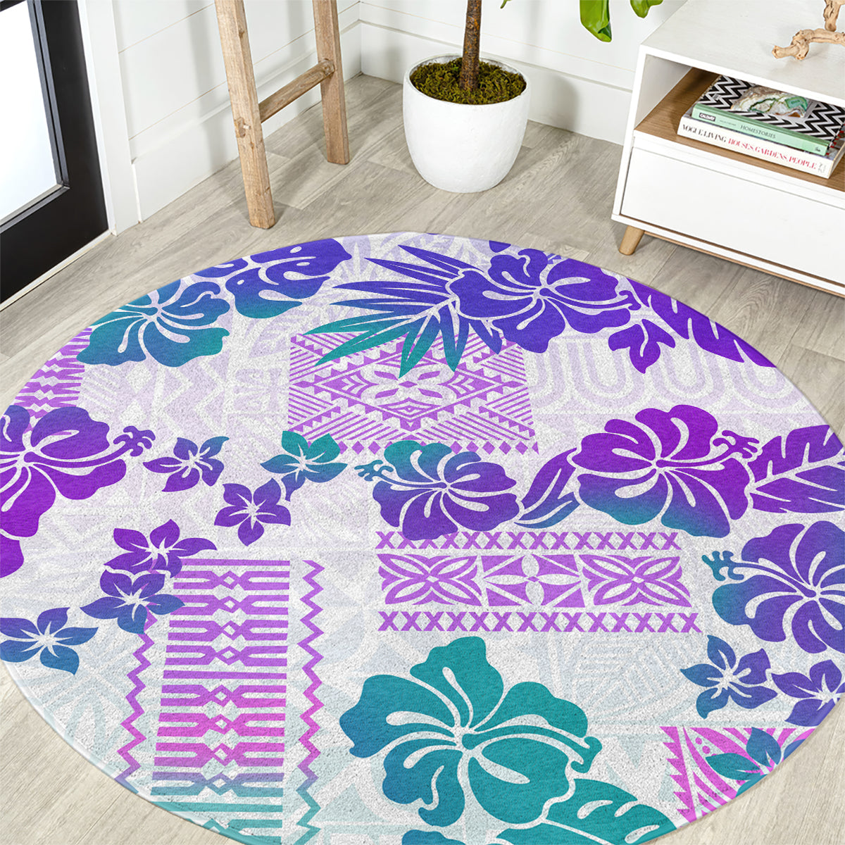 vintage-hawaii-round-carpet-hibiscus-tapa-tribal-with-hawaiian-quilt-pattern-purple
