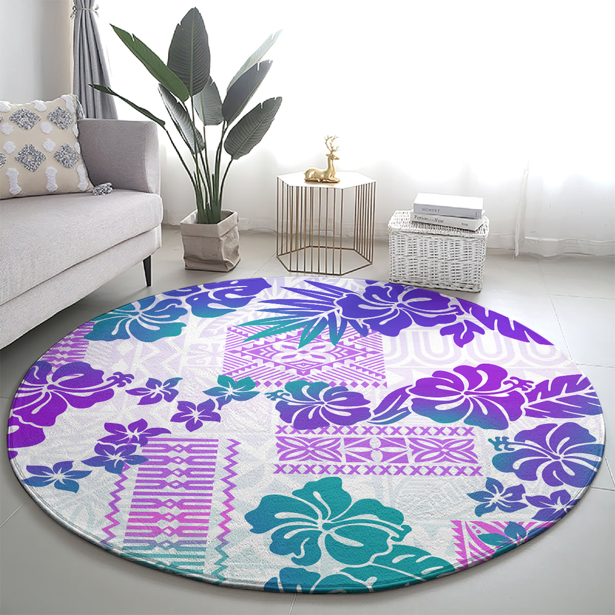 vintage-hawaii-round-carpet-hibiscus-tapa-tribal-with-hawaiian-quilt-pattern-purple