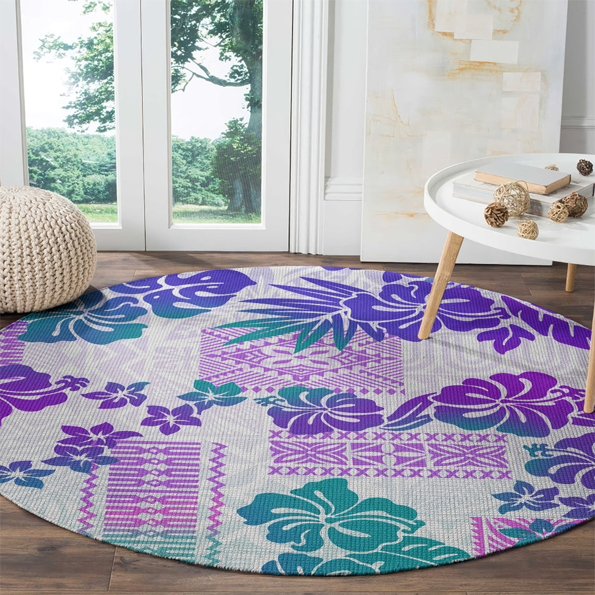vintage-hawaii-round-carpet-hibiscus-tapa-tribal-with-hawaiian-quilt-pattern-purple