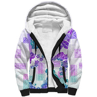 Vintage Hawaii Sherpa Hoodie Hibiscus Tapa Tribal With Hawaiian Quilt Pattern Purple - Wonder Print Shop