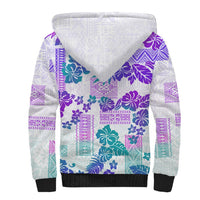 Vintage Hawaii Sherpa Hoodie Hibiscus Tapa Tribal With Hawaiian Quilt Pattern Purple - Wonder Print Shop