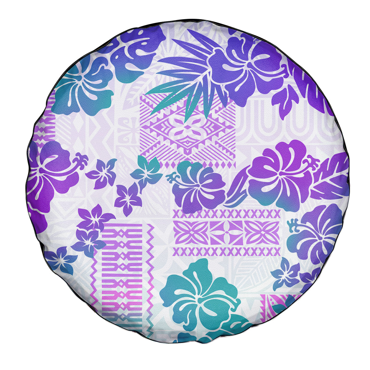 Vintage Hawaii Spare Tire Cover Hibiscus Tapa Tribal With Hawaiian Quilt Pattern Purple - Wonder Print Shop
