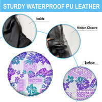 Vintage Hawaii Spare Tire Cover Hibiscus Tapa Tribal With Hawaiian Quilt Pattern Purple - Wonder Print Shop