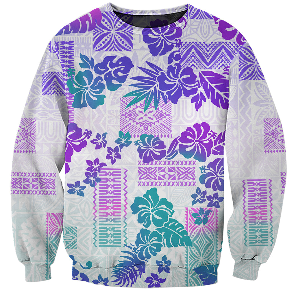 Vintage Hawaii Sweatshirt Hibiscus Tapa Tribal With Hawaiian Quilt Pattern Purple - Wonder Print Shop