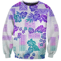 Vintage Hawaii Sweatshirt Hibiscus Tapa Tribal With Hawaiian Quilt Pattern Purple - Wonder Print Shop