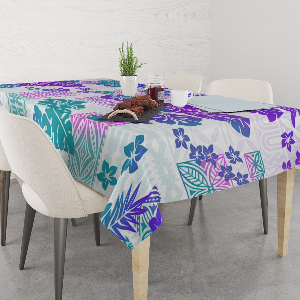 Vintage Hawaii Tablecloth Hibiscus Tapa Tribal With Hawaiian Quilt Pattern Purple - Wonder Print Shop