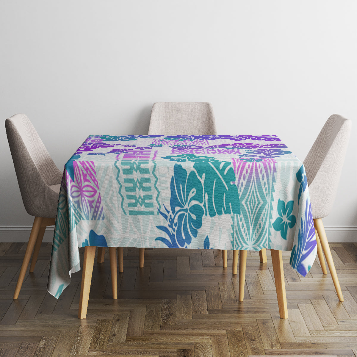 Vintage Hawaii Tablecloth Hibiscus Tapa Tribal With Hawaiian Quilt Pattern Purple - Wonder Print Shop
