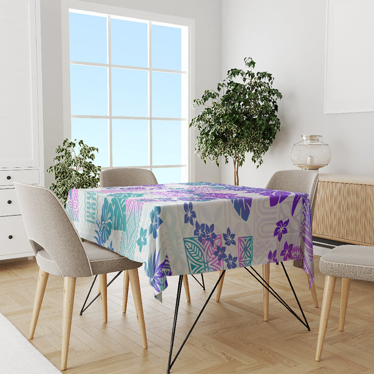 Vintage Hawaii Tablecloth Hibiscus Tapa Tribal With Hawaiian Quilt Pattern Purple - Wonder Print Shop