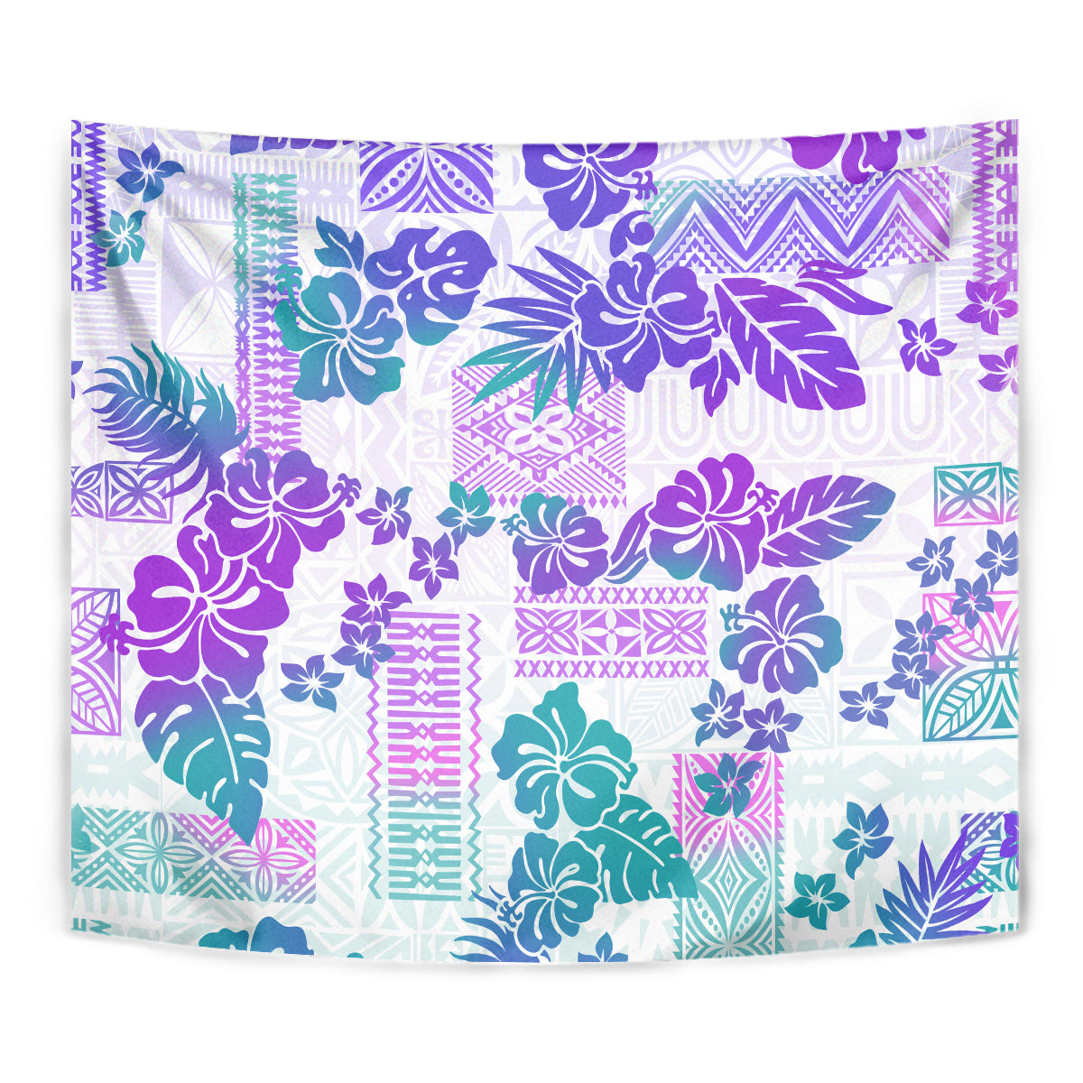 Vintage Hawaii Tapestry Hibiscus Tapa Tribal With Hawaiian Quilt Pattern Purple - Wonder Print Shop