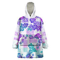 Vintage Hawaii Wearable Blanket Hoodie Hibiscus Tapa Tribal With Hawaiian Quilt Pattern Purple - Wonder Print Shop