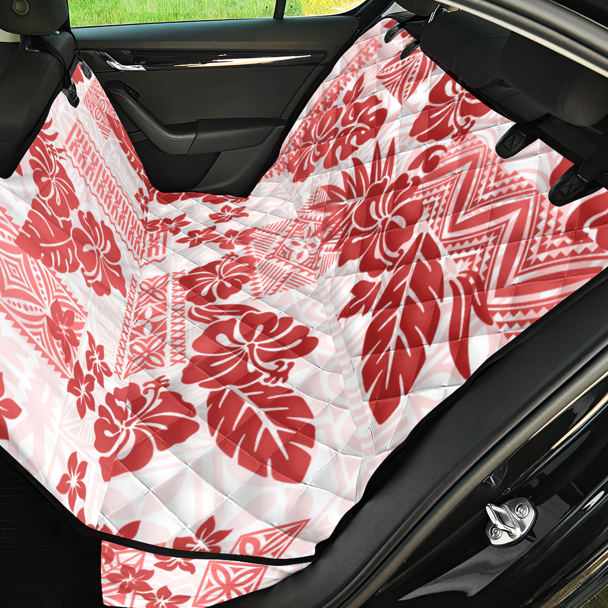Vintage Hawaii Back Car Seat Cover Hibiscus Tapa Tribal With Hawaiian Quilt Pattern Red LT9 - Wonder Print Shop