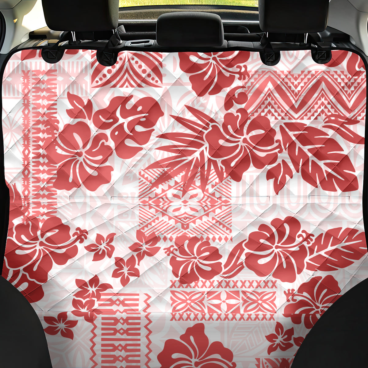 Vintage Hawaii Back Car Seat Cover Hibiscus Tapa Tribal With Hawaiian Quilt Pattern Red LT9 - Wonder Print Shop