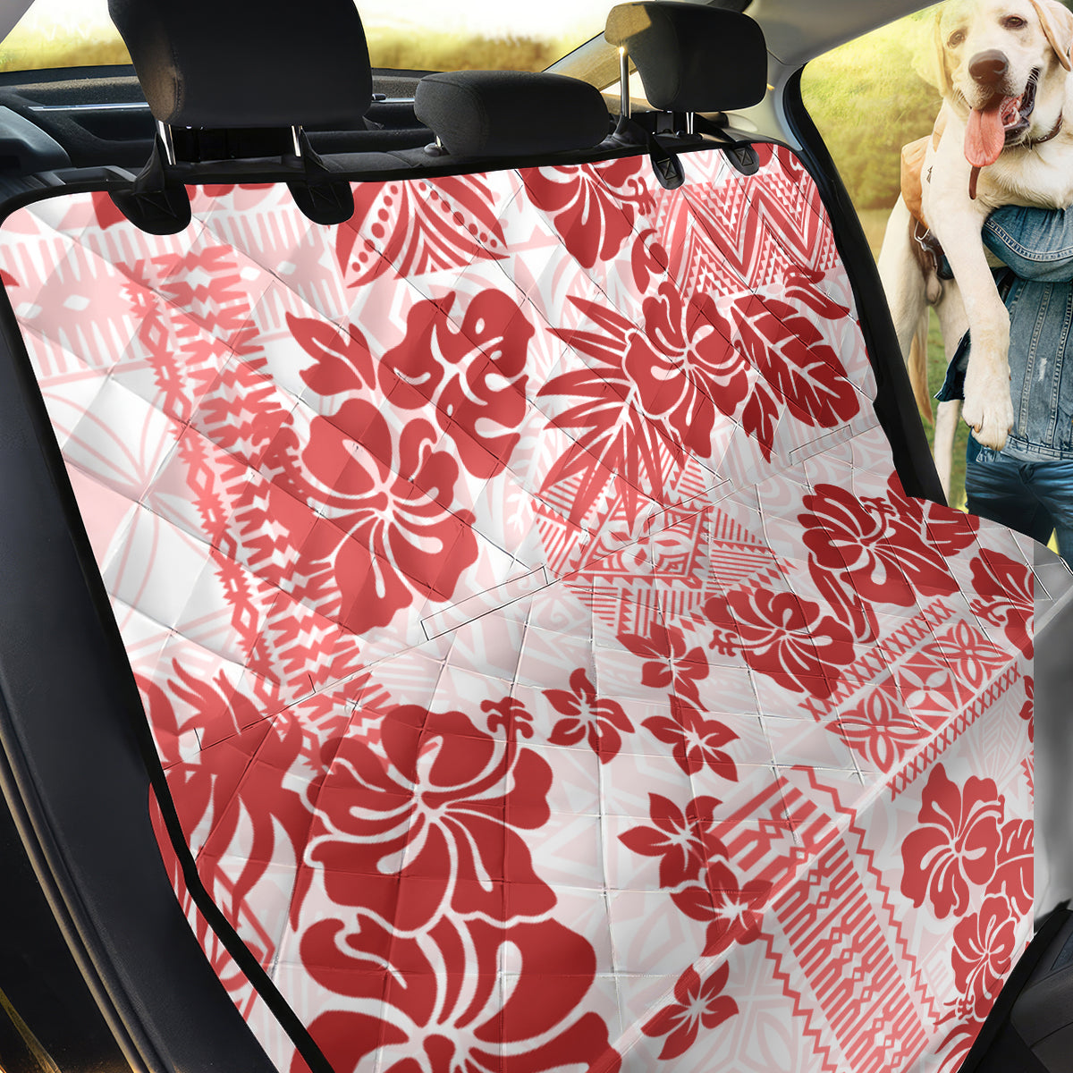 Vintage Hawaii Back Car Seat Cover Hibiscus Tapa Tribal With Hawaiian Quilt Pattern Red LT9 - Wonder Print Shop