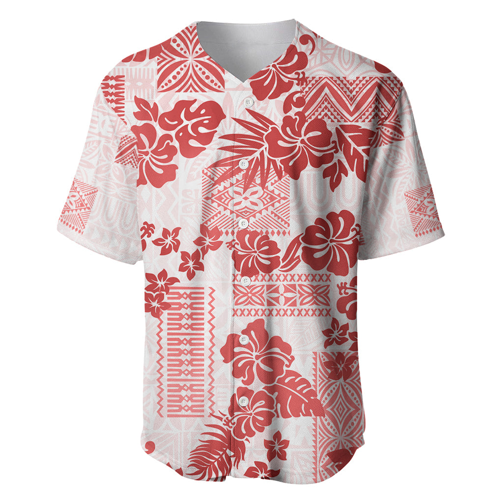 Vintage Hawaii Baseball Jersey Hibiscus Tapa Tribal With Hawaiian Quilt Pattern Red LT9 - Wonder Print Shop