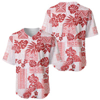Vintage Hawaii Baseball Jersey Hibiscus Tapa Tribal With Hawaiian Quilt Pattern Red LT9 - Wonder Print Shop