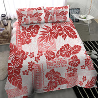 Vintage Hawaii Bedding Set Hibiscus Tapa Tribal With Hawaiian Quilt Pattern Red LT9 - Wonder Print Shop