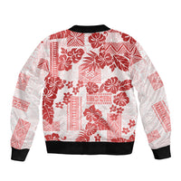 Vintage Hawaii Bomber Jacket Hibiscus Tapa Tribal With Hawaiian Quilt Pattern Red LT9 - Wonder Print Shop