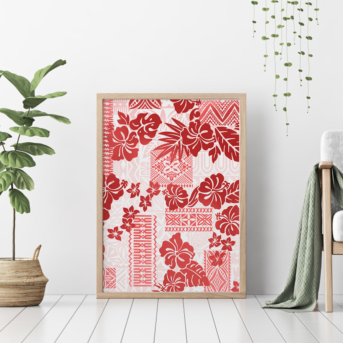 Vintage Hawaii Canvas Wall Art Hibiscus Tapa Tribal With Hawaiian Quilt Pattern Red LT9 - Wonder Print Shop