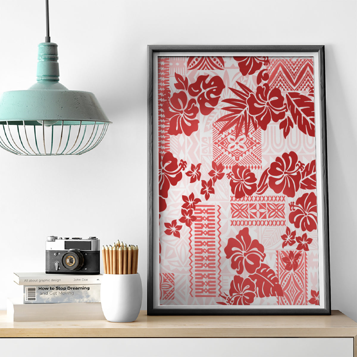 Vintage Hawaii Canvas Wall Art Hibiscus Tapa Tribal With Hawaiian Quilt Pattern Red LT9 - Wonder Print Shop