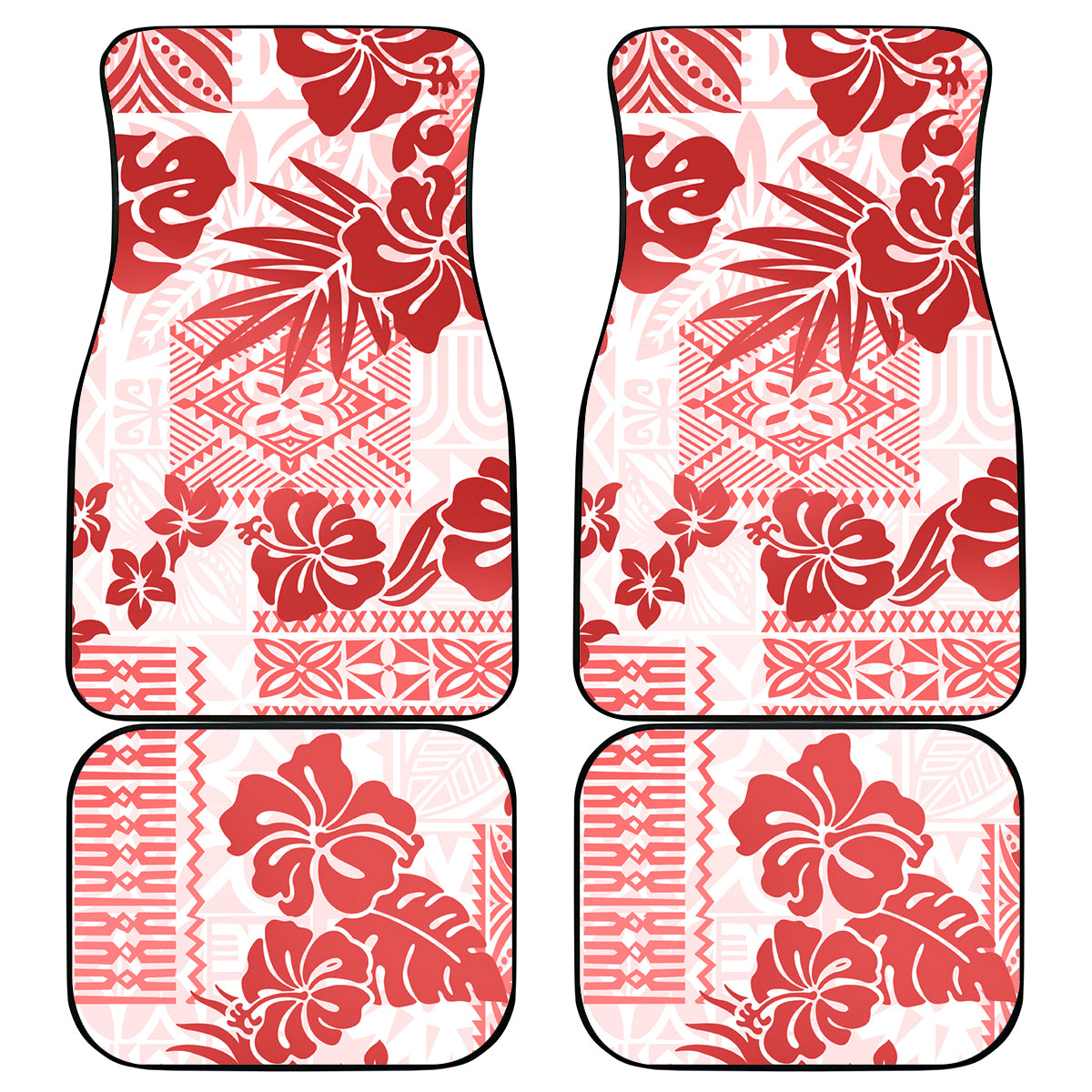 Vintage Hawaii Car Mats Hibiscus Tapa Tribal With Hawaiian Quilt Pattern Red LT9 - Wonder Print Shop
