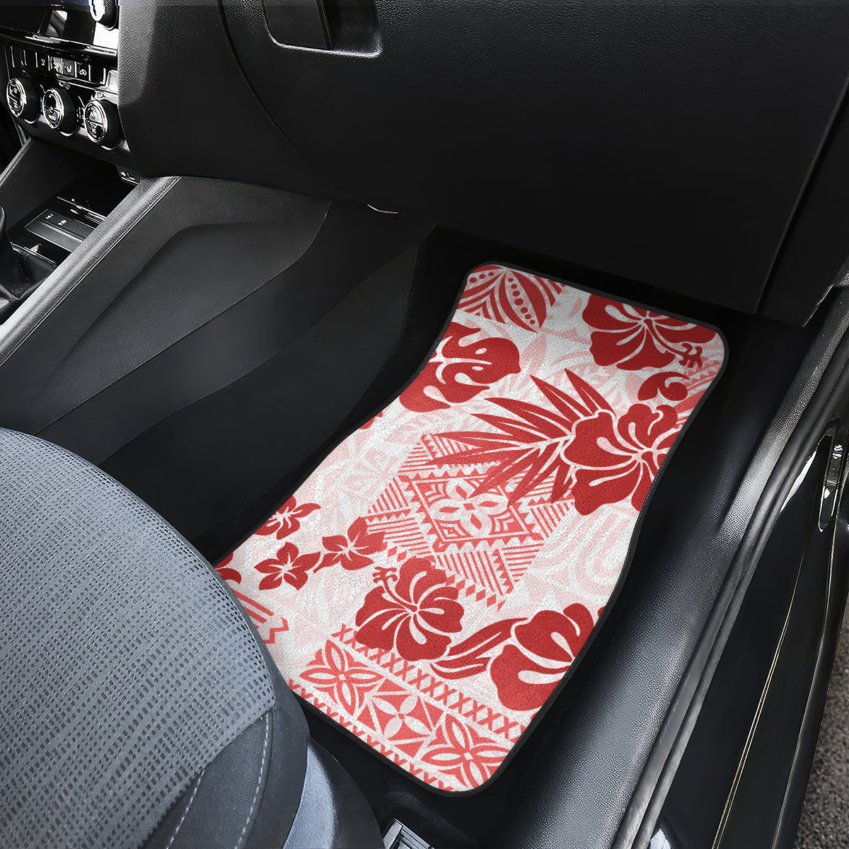 Vintage Hawaii Car Mats Hibiscus Tapa Tribal With Hawaiian Quilt Pattern Red LT9 - Wonder Print Shop