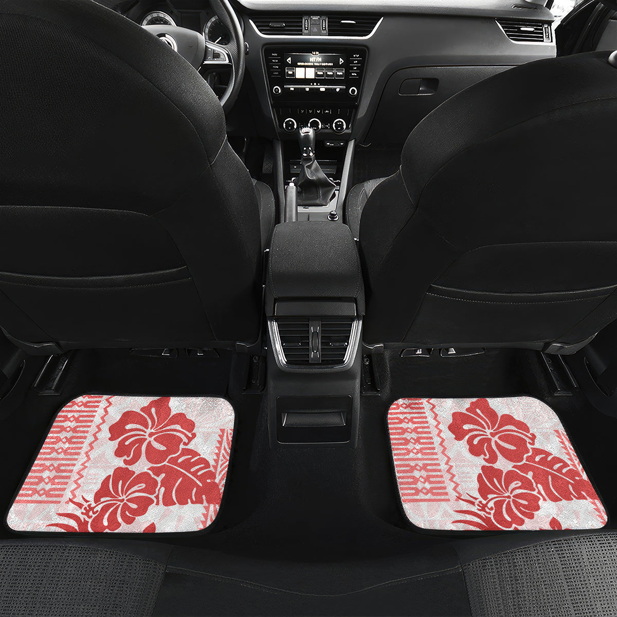Vintage Hawaii Car Mats Hibiscus Tapa Tribal With Hawaiian Quilt Pattern Red LT9 - Wonder Print Shop