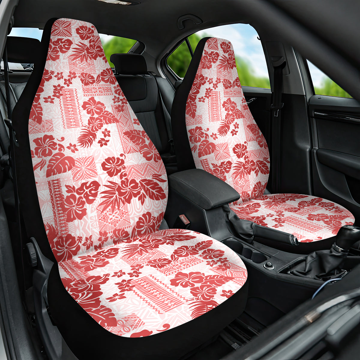 Vintage Hawaii Car Seat Cover Hibiscus Tapa Tribal With Hawaiian Quilt Pattern Red LT9 - Wonder Print Shop