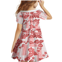 Vintage Hawaii Family Matching Mermaid Dress and Hawaiian Shirt Hibiscus Tapa Tribal With Hawaiian Quilt Pattern Red LT9 - Wonder Print Shop