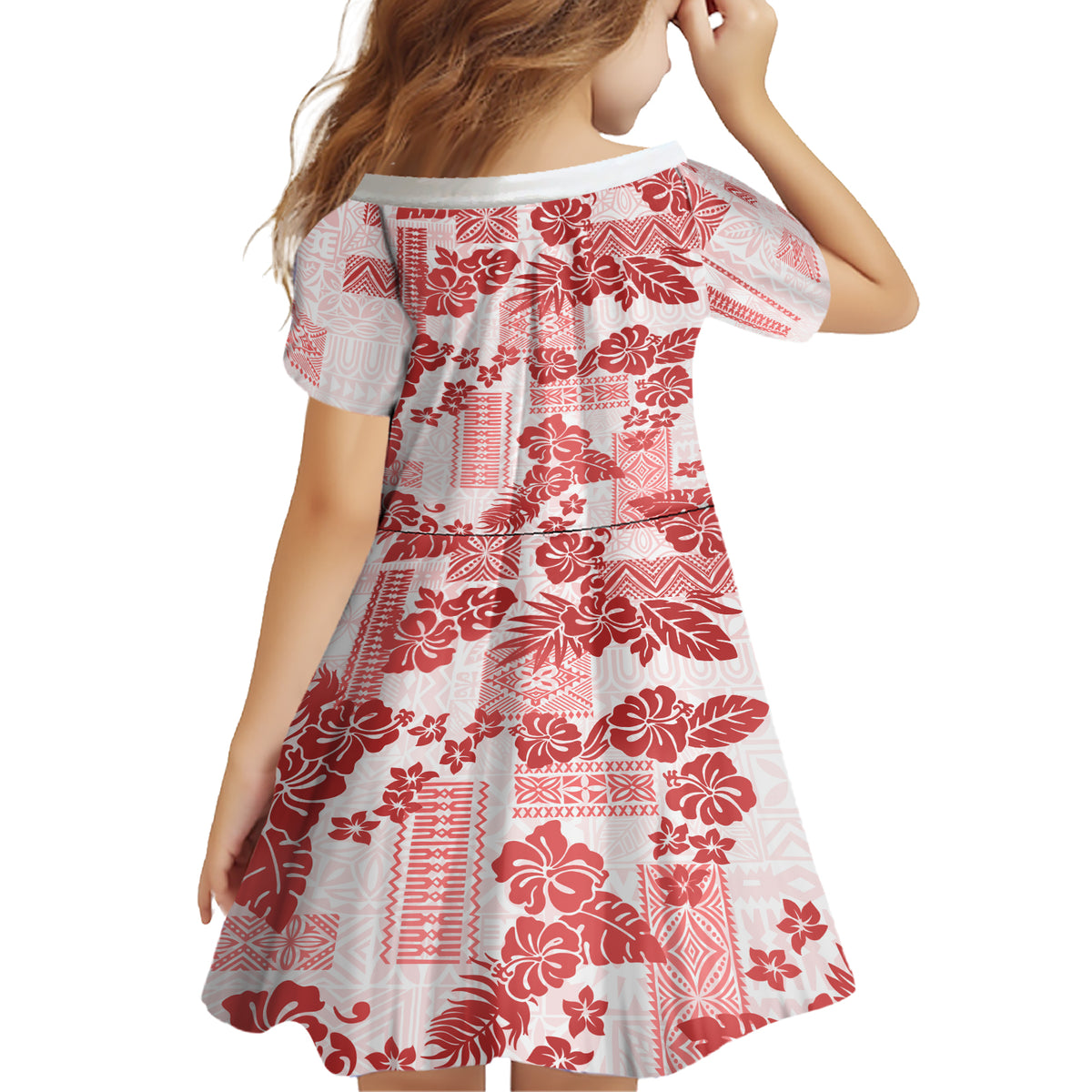 Vintage Hawaii Family Matching Short Sleeve Bodycon Dress and Hawaiian Shirt Hibiscus Tapa Tribal With Hawaiian Quilt Pattern Red - Wonder Print Shop