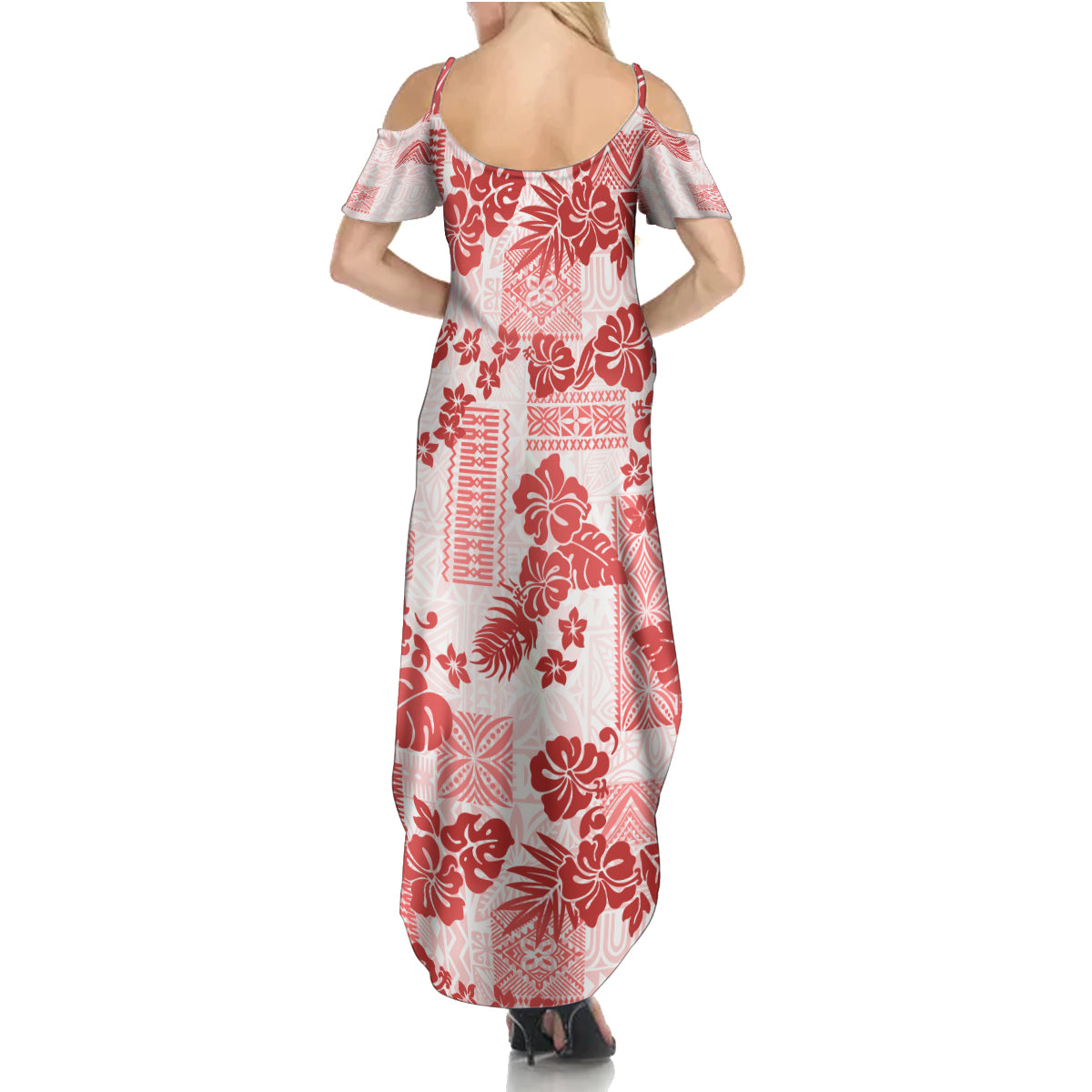 Vintage Hawaii Family Matching Summer Maxi Dress and Hawaiian Shirt Hibiscus Tapa Tribal With Hawaiian Quilt Pattern Red - Wonder Print Shop