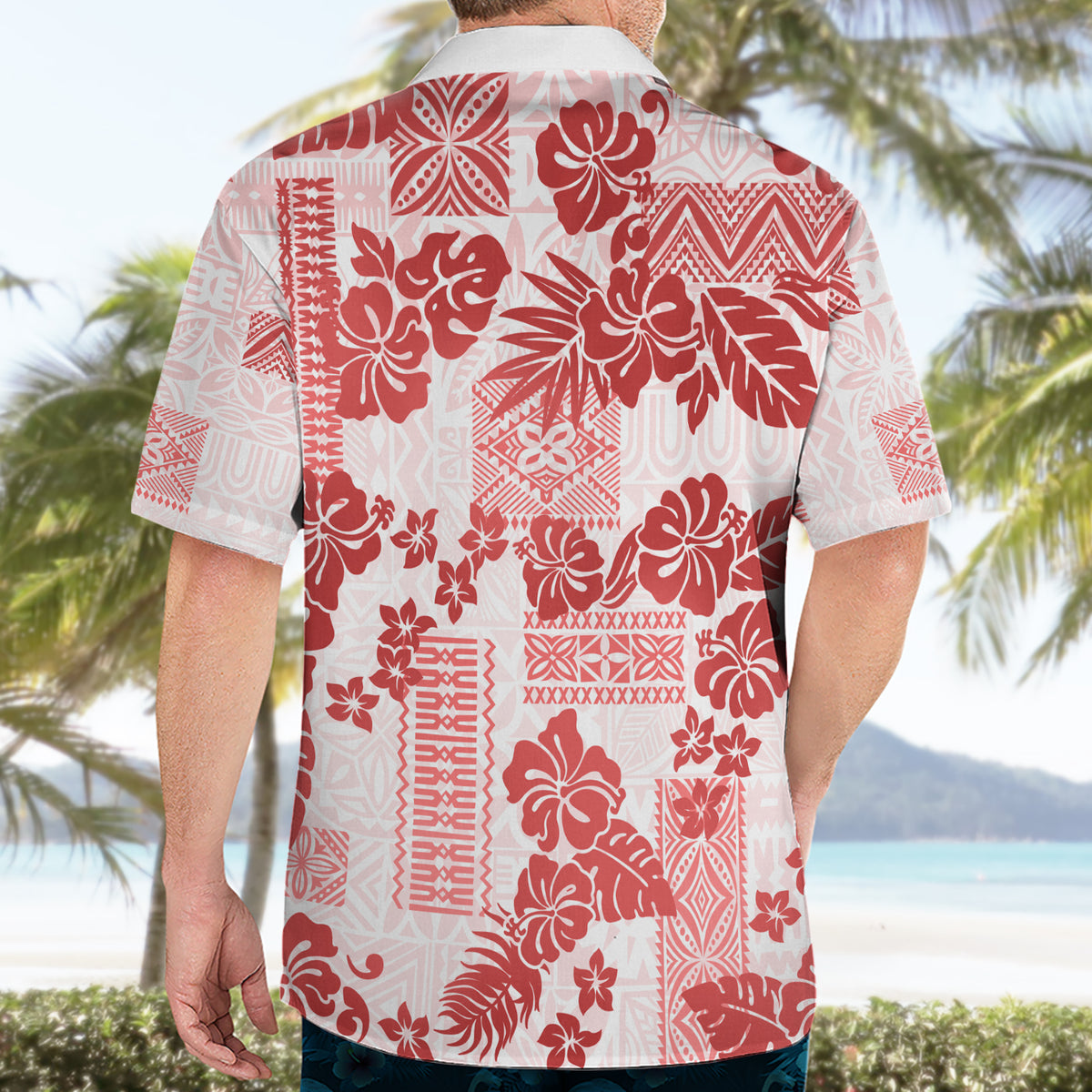Vintage Hawaii Hawaiian Shirt Hibiscus Tapa Tribal With Hawaiian Quilt Pattern Red - Wonder Print Shop