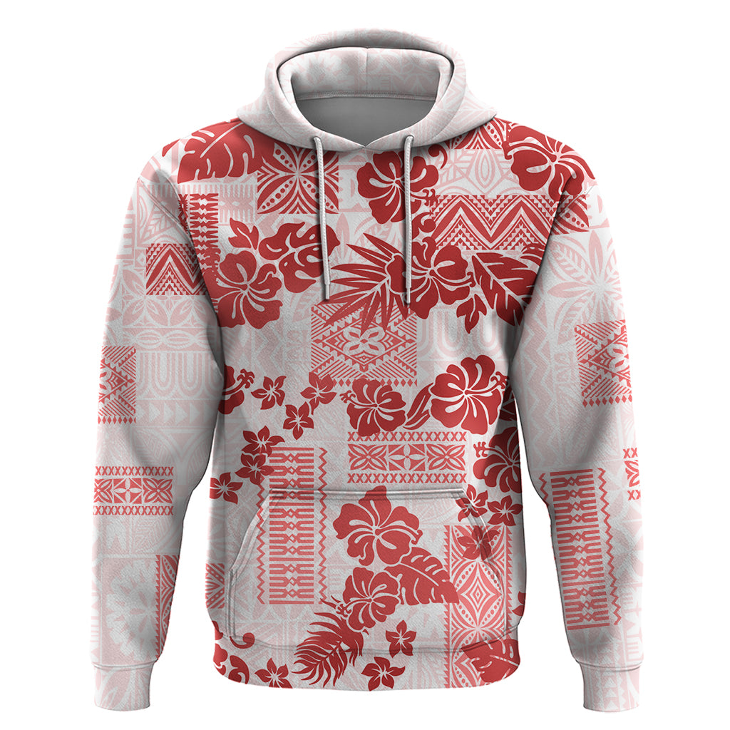 Vintage Hawaii Hoodie Hibiscus Tapa Tribal With Hawaiian Quilt Pattern Red - Wonder Print Shop