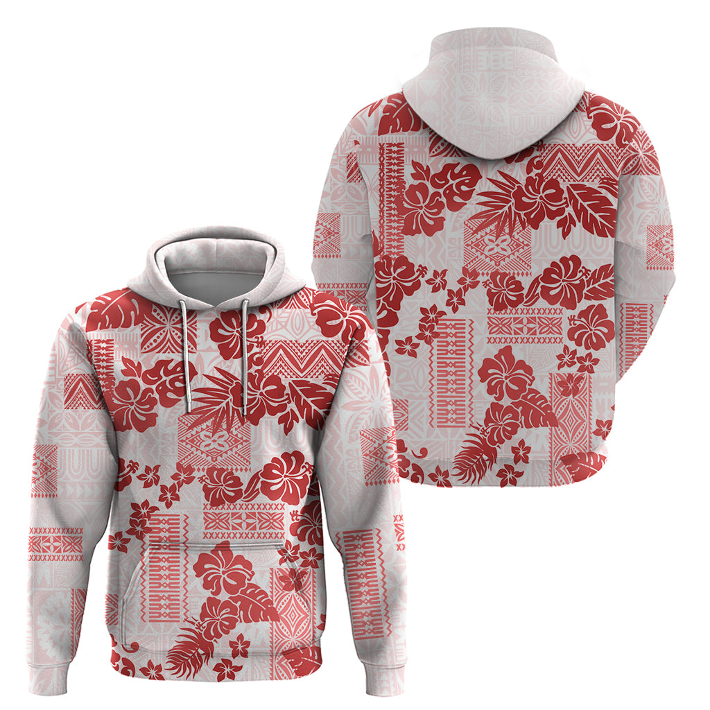 Vintage Hawaii Hoodie Hibiscus Tapa Tribal With Hawaiian Quilt Pattern Red - Wonder Print Shop