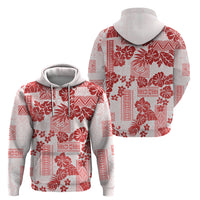 Vintage Hawaii Hoodie Hibiscus Tapa Tribal With Hawaiian Quilt Pattern Red - Wonder Print Shop
