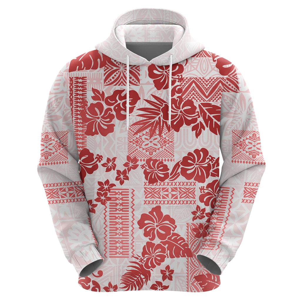 Vintage Hawaii Hoodie Hibiscus Tapa Tribal With Hawaiian Quilt Pattern Red - Wonder Print Shop