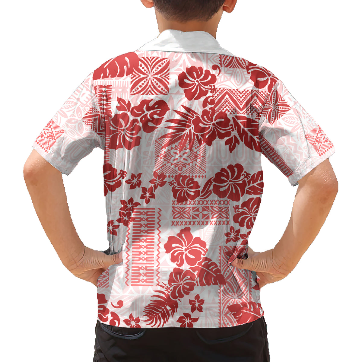 Vintage Hawaii Kid Hawaiian Shirt Hibiscus Tapa Tribal With Hawaiian Quilt Pattern Red - Wonder Print Shop