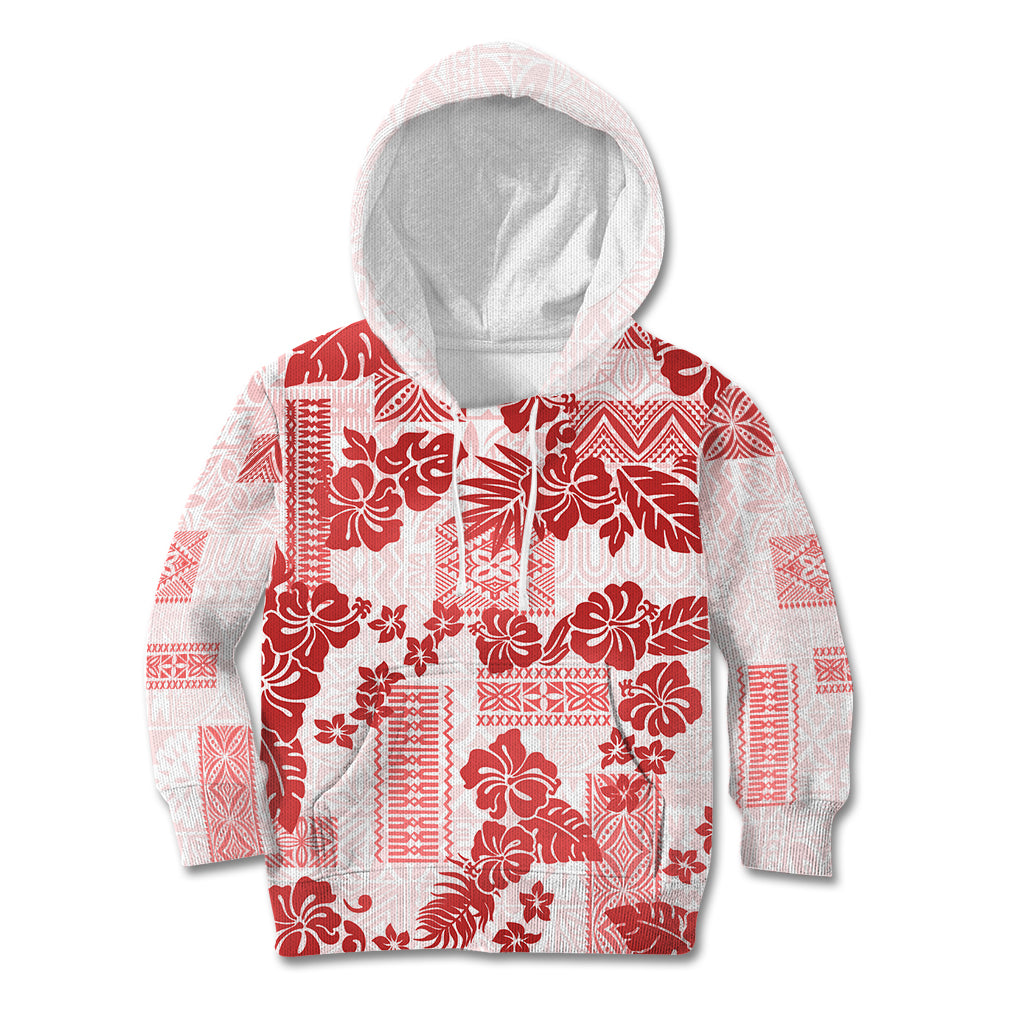 Vintage Hawaii Kid Hoodie Hibiscus Tapa Tribal With Hawaiian Quilt Pattern Red - Wonder Print Shop