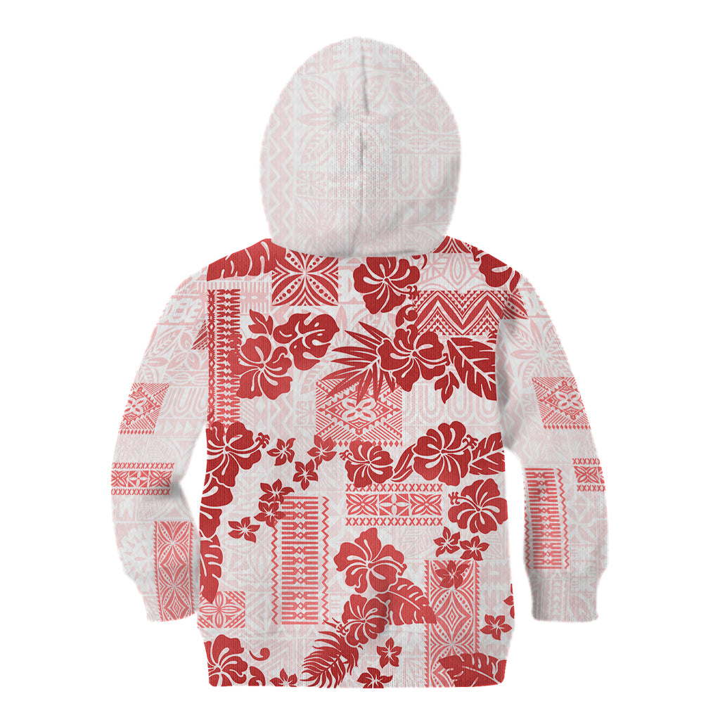 Vintage Hawaii Kid Hoodie Hibiscus Tapa Tribal With Hawaiian Quilt Pattern Red - Wonder Print Shop