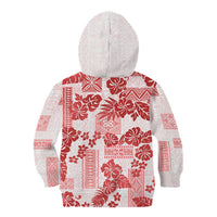 Vintage Hawaii Kid Hoodie Hibiscus Tapa Tribal With Hawaiian Quilt Pattern Red - Wonder Print Shop