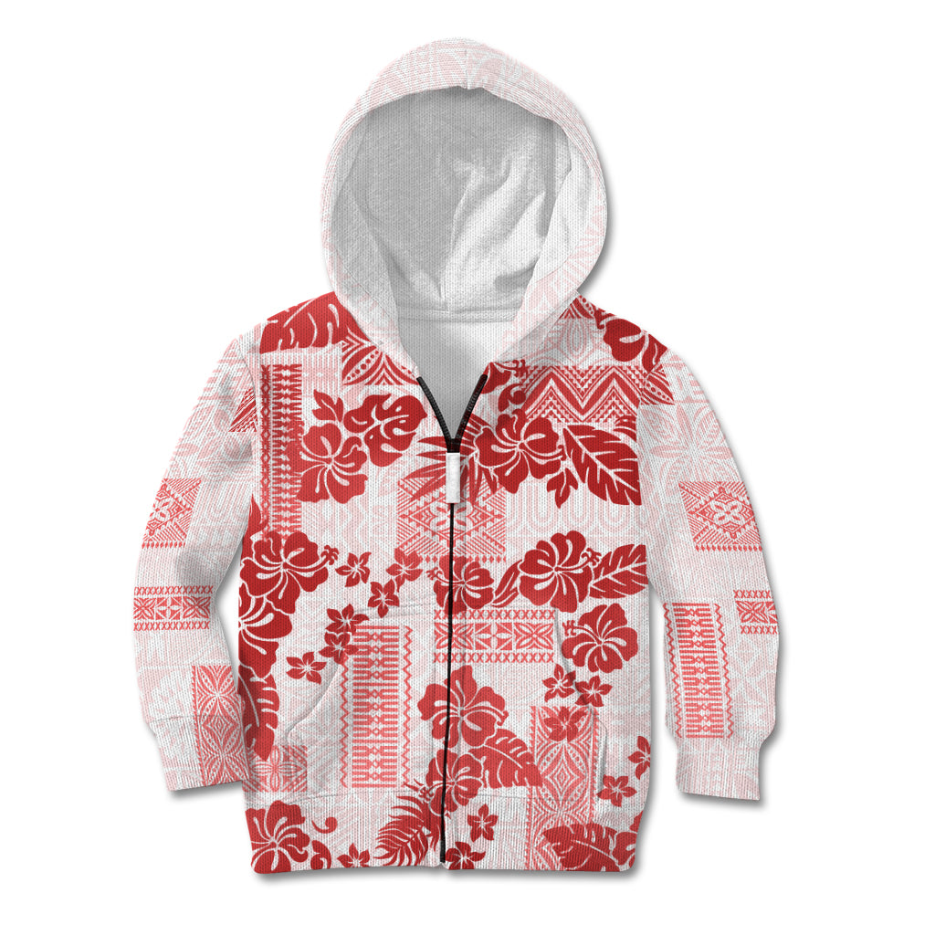 Vintage Hawaii Kid Hoodie Hibiscus Tapa Tribal With Hawaiian Quilt Pattern Red - Wonder Print Shop