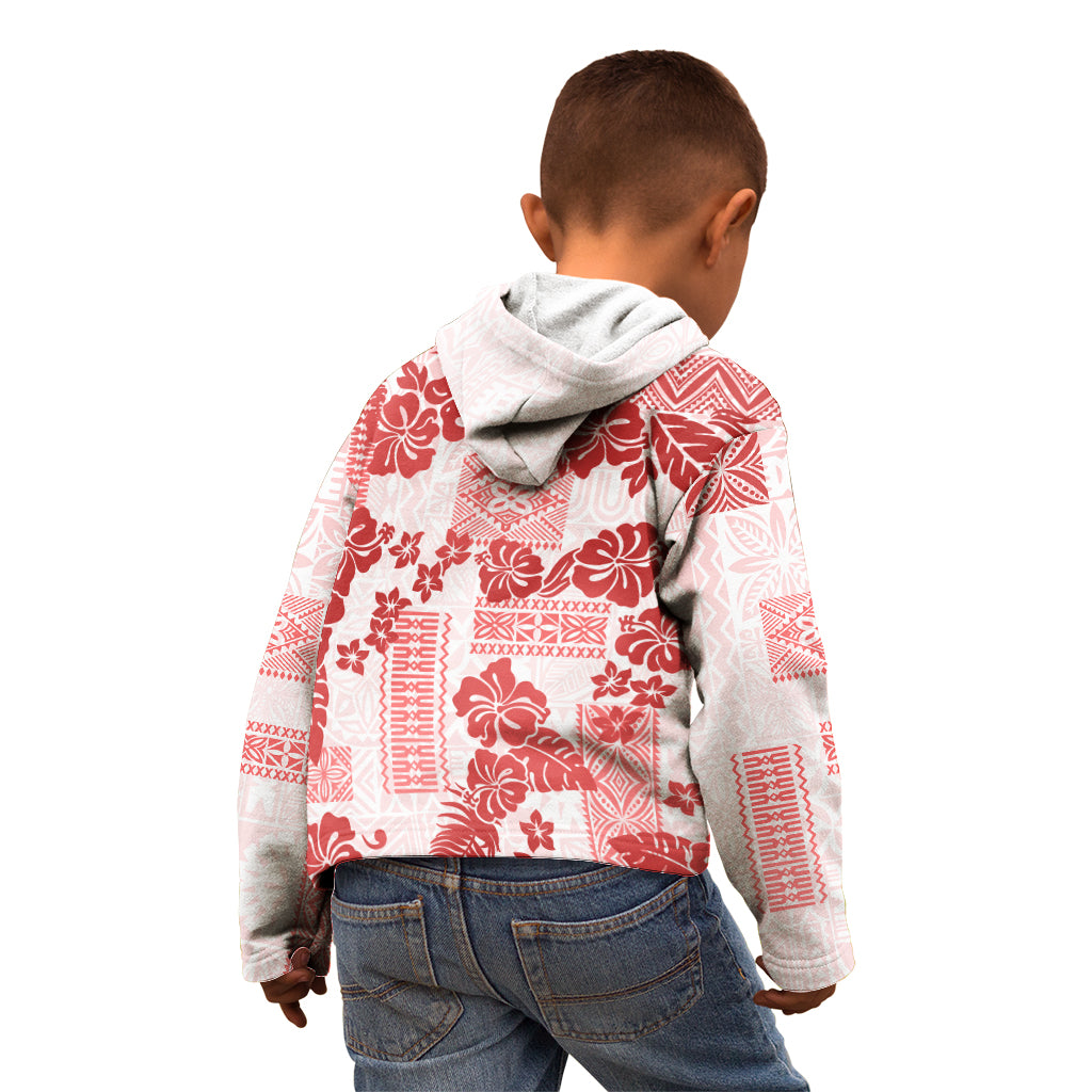 Vintage Hawaii Kid Hoodie Hibiscus Tapa Tribal With Hawaiian Quilt Pattern Red - Wonder Print Shop