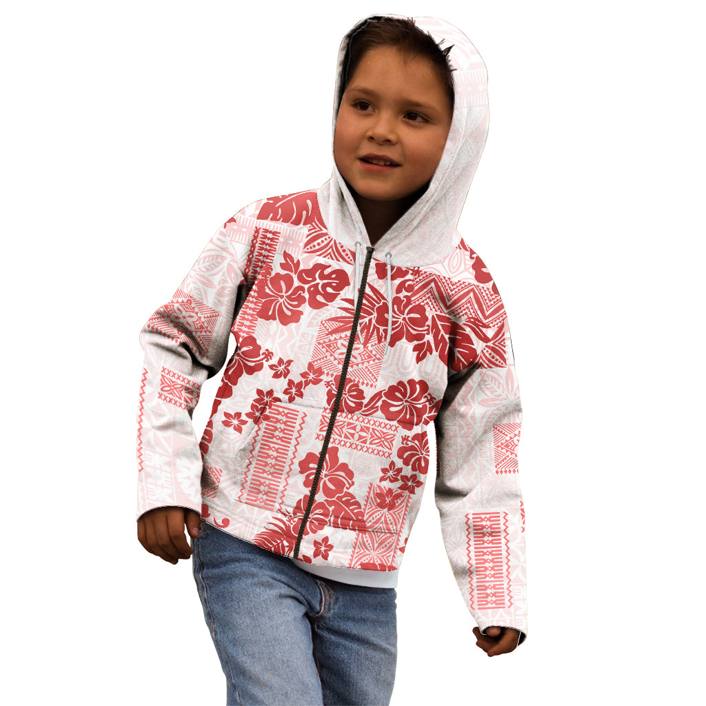 Vintage Hawaii Kid Hoodie Hibiscus Tapa Tribal With Hawaiian Quilt Pattern Red - Wonder Print Shop