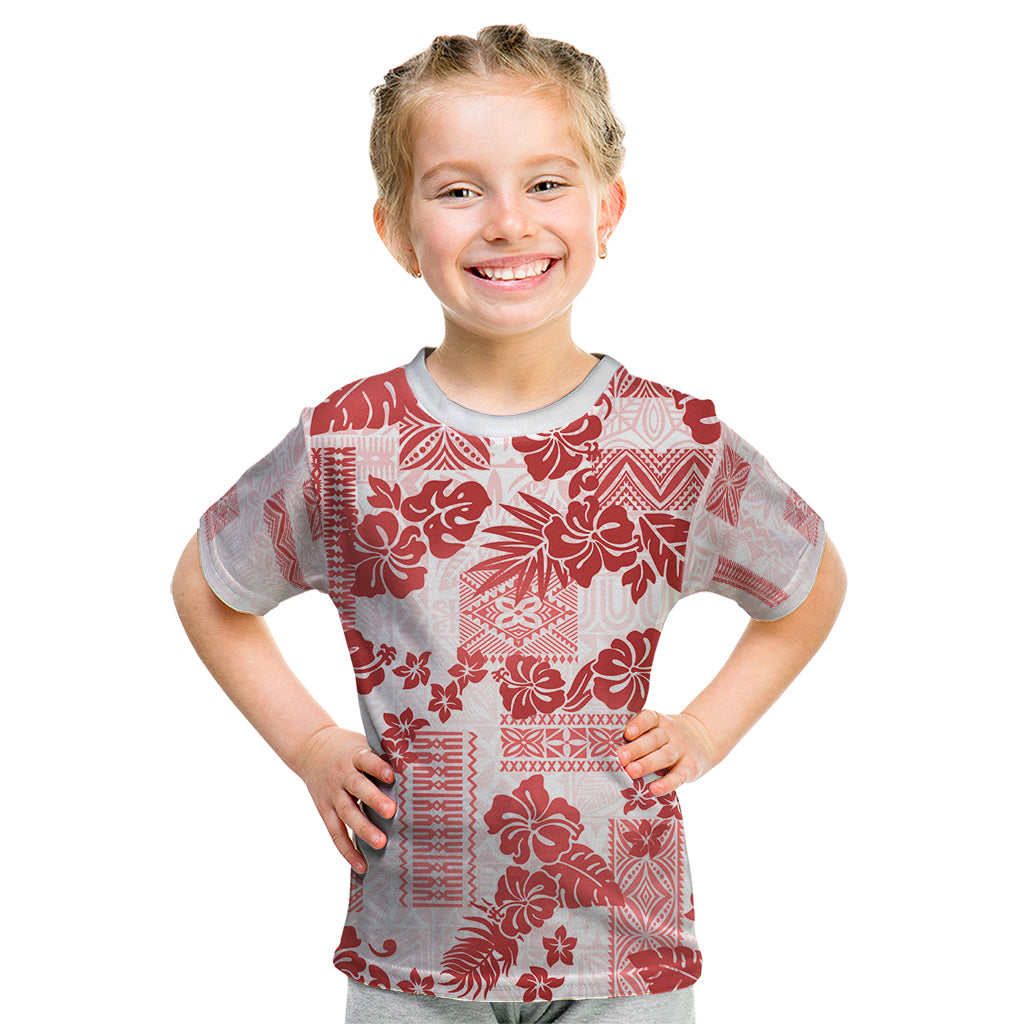 Vintage Hawaii Kid T Shirt Hibiscus Tapa Tribal With Hawaiian Quilt Pattern Red - Wonder Print Shop